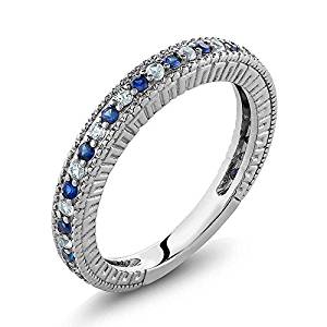 Sterling Silver Ladies Anniversary Wedding Band Ring Blue Simulated Sapphire and White Created Sapphire