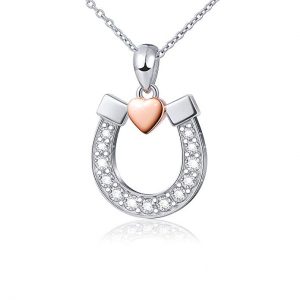 Sterling Silver Lucky Horseshoe with Rose Gold Love