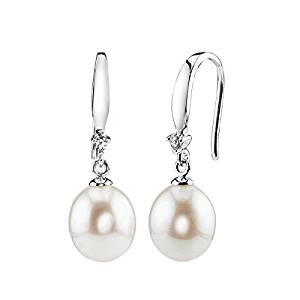 THE PEARL SOURCE 9-10mm Genuine White Freshwater Cultured Pearl & Cubic Zirconia Ally Earrings for Women