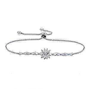 WeimanJewelry White Gold Plated Cubic Zirconia CZ Assorted Flower Leaf Adjustable Bridal Chain Bracelet for Women