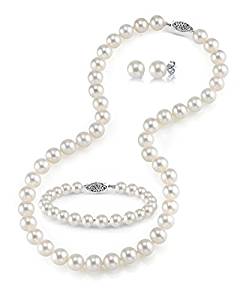 White Freshwater Cultured Pearl Necklace, Bracelet and Earring set