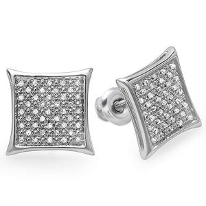 0.20 Carat (ctw) Real White Diamond Kite Shape Men's Hip Hop Iced Micro Pave Stud Earrings 1/5 CT