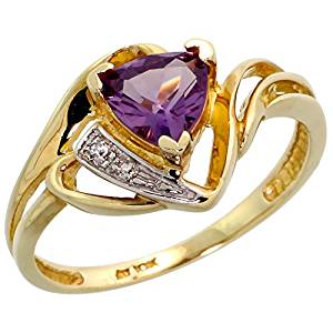 10k Gold Diamond Natural Amethyst Ring Trillium Cut 6mm February Birthstone 1/2 inch wide, sizes 4 - 9 