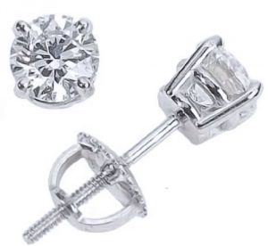 2/3 Carat Solitaire Diamond Stud Earrings Round Brilliant Shape 4 Prong Screw Back