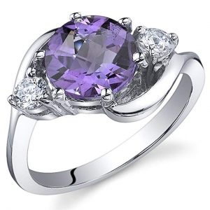 3 Stone Design 1.75 carats Amethyst Ring in Sterling Silver Rhodium Nickel Finish Sizes 5 to 9