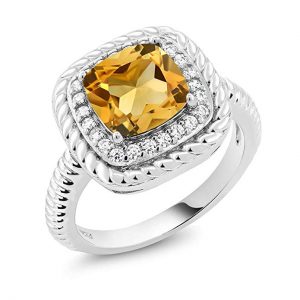 925 Sterling Silver Yellow Citrine Gemstone Engagement Ring 3.00 C