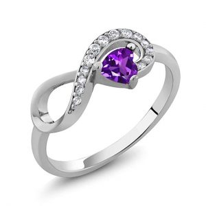 925 Sterling Silver Purple Amethyst Women's Infinity Ring 0.33 Ctw Heart Shape Gemstone Birthstone (Available 5,6,7,8,9)