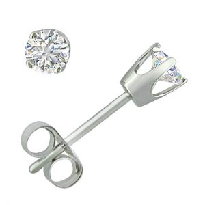 AGS Certified 1/4ct TW Round Diamond Solitaire Stud Earrings in 14K Gold