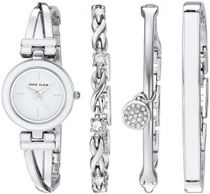 Anne Klein Women's Bangle Watch and Swarovski Crystal Accented Bracelet Set