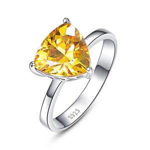 BONLAVIE Women's 5.95ct 925 Sterling Silver Triangle Shaped Created Yellow Citrine Birthstone Engagement Ring