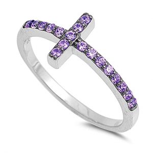 CHOOSE YOUR COLOR Sterling Silver Sideways Cross Ring