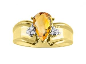 Diamond & Citrine Ring Set in 14K Yellow Gold