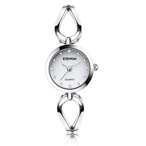 ETEVON Women’s Quartz Silver Wrist Watch with Small Crystal Dial and Hollow Bracelet Water Resistant, Casual Simple Dress Watches for Women