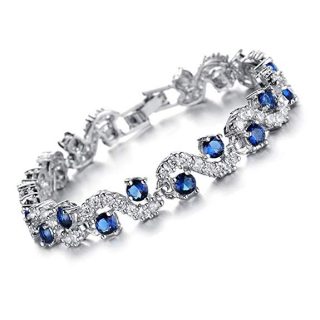 Feraco Blue Tennis Bracelet Women Cubic Zirconia Sapphire Jewelry Bridal Crystal Bangle Mom Daughter