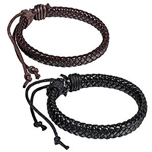 Flongo Men's Womens Braided Leather Rope Woven Wrap Surfer Cuff Bracelet