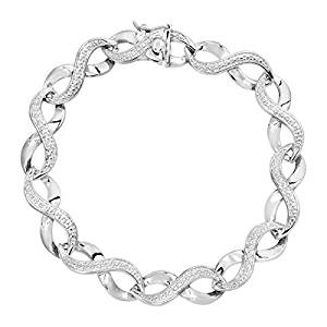 Infinity Link Bracelet with Diamond in Sterling Silver-Plated Brass