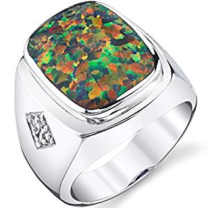 Men's Created Black Opal Knight Ring Sterling Silver Sizes 8 To 13 
