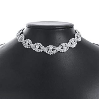 Miraculous Garden Silver Infinity Rhinestone Choker Necklace for Women，Party Wedding Bride Prom Fashion Crystal Jewelry Gift for Her