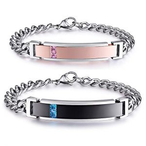 NEHZUS His and Hers Stainless Steel Personalized Bracelet Custom Engraving