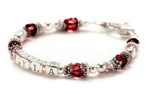 Personalized Baby Child Bracelet - Sterling Silver & July Birth Month Crystal