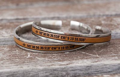 Personalized Matching Couples Bracelets Coordinate GPS Latitude Longitude Cuffs