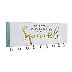 SANY DAYO HOME Jewelry Organizer Wall Mounted Modern Wooden Holder with 9 Metal Hooks for Necklaces, Rings, Earrings, Bracelets and Watches, Design for Women and Girls - Sparkle