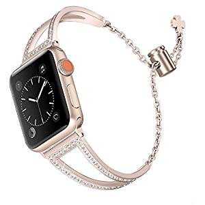 Secbolt Bling Bands Compatible Apple Watch Band 38mm 40mm Iwatch Series 4/3/2/1, Women Stainless Steel Metal Dress Jewelry Bracelet Bangle Wristband 