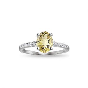 Sterling Silver Citrine and White Topaz Oval Crown Ring