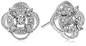 Sterling Silver Diamond Accent Pave Stud Earrings 