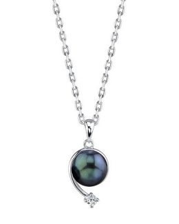 THE PEARL SOURCE 8-9mm Genuine Black Japanese Akoya Saltwater Cultured Pearl Shooting Star Pendant Necklace for Women