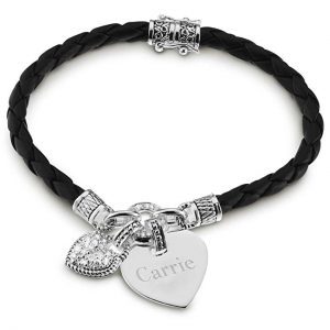 Things Remembered Personalized in My Heart Black Braided Leather Bracelet with Engraving Included