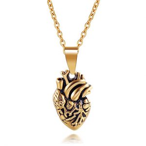 Ztuo Stainless Steel Anatomical Heart Necklace Human Organ Heart Felt Pendant for Women Men Gold/Silver