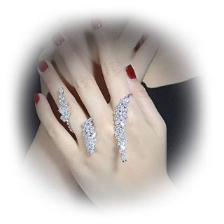 dnswez Unique CZ Cluster Palm Cuff Multiple 2 Finger Rings Hand Prom Jewelry for Women