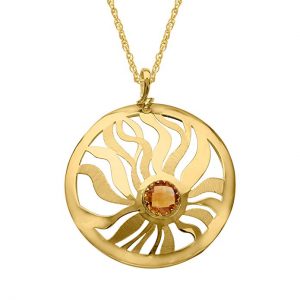 1 3 4 ct Natural Citrine Medallion Pendant Necklace in 14K Gold