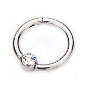 16G CZ Crystal Centered Stainless Steel Hinged Segment Ring for Septum, Nostril, Lip, and Ear Piercings - Available in Multiple Sizes