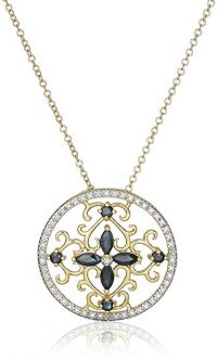 18k Yellow Gold Plated Gemstone and Diamond Accent Filigree Medallion Pendant Necklace, 18"