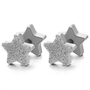 2pcs Satin Finished Pentagram Star Screw Stud Earrings for Men Women, Steel Cheater Fake Ear Plugs,