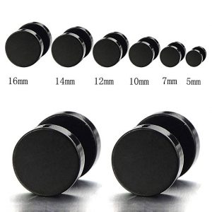 5MM-16MM Black Screw Stud Earrings for Men Women Steel Cheater Fake Ear Plugs Gauges Illusion Tunnel