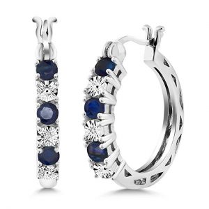 Blue Sapphire & White Diamond Accent Hoops