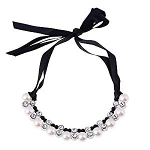 Crystal, Pearl, and Bead Ribbon Choker