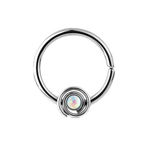 Dynamique 16g 316L Surgical Steel Bendable Septum/Cartilage Hoop Ring with Opal Set Spiral