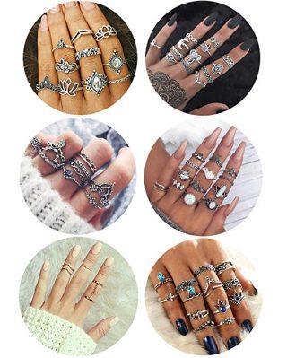 FIBO STEEL 63 Pcs Vintage Knuckle Rings for Women Girls Stackable Midi Finger Ring Set