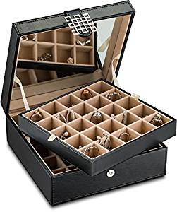 Glenor Co Classic 50 Slot Jewelry Box Earrings Organizer with Large Mirror