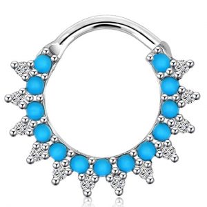 Jewseen 1pc 16g Septum Clicker Hoop Turquoise Beads Sparkling Septum Ring Nose Rings Piercing Jewelry