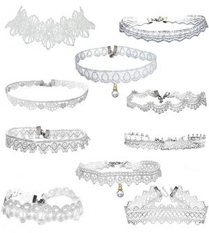 LINKY 10pcs White Lace Choker Necklace Women Girls Jewelry Set