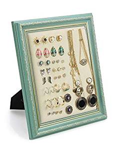 MICOM Earrings Display Holder Vintage Jewelry Frame Linen Pad Jewelry Display Organizer with 40 Pcs Pearl Pins