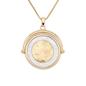 MiaBella 18K Gold Over Sterling Silver Italian Genuine 500 Lira Coin Flip Pendant Necklace Women 18", 20" Chain