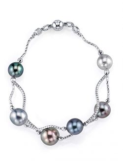 THE PEARL SOURCE 8-9mm Genuine Multicolor Tahitian South Sea Cultured Pearl Bracelet for Women