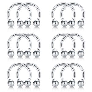 vcmart 12pcs Nose Septum Horseshoe Circular Barbell 316l Surgical Steel, 16G 10mm