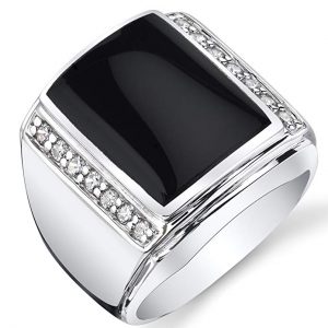 8. PEORA Black Onyx White Gold Rings for Men